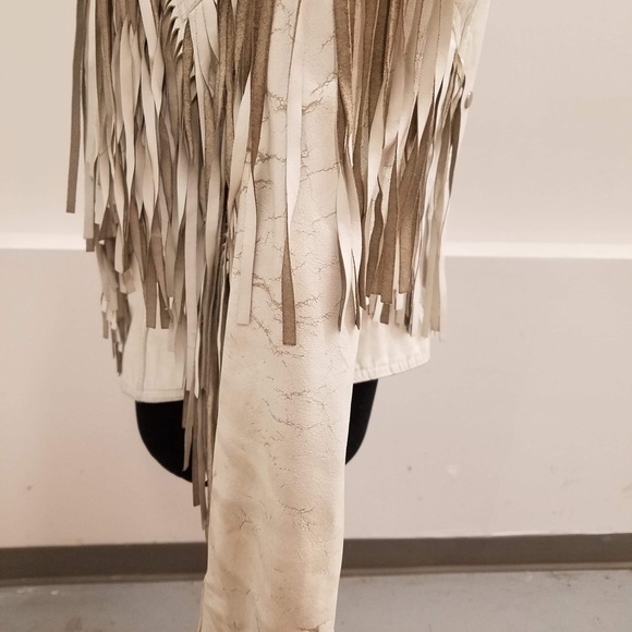UNISEX COWBOY BEIGE WESTERN LEATHER JACKET WITH FRINGE - Picture 10 of 13